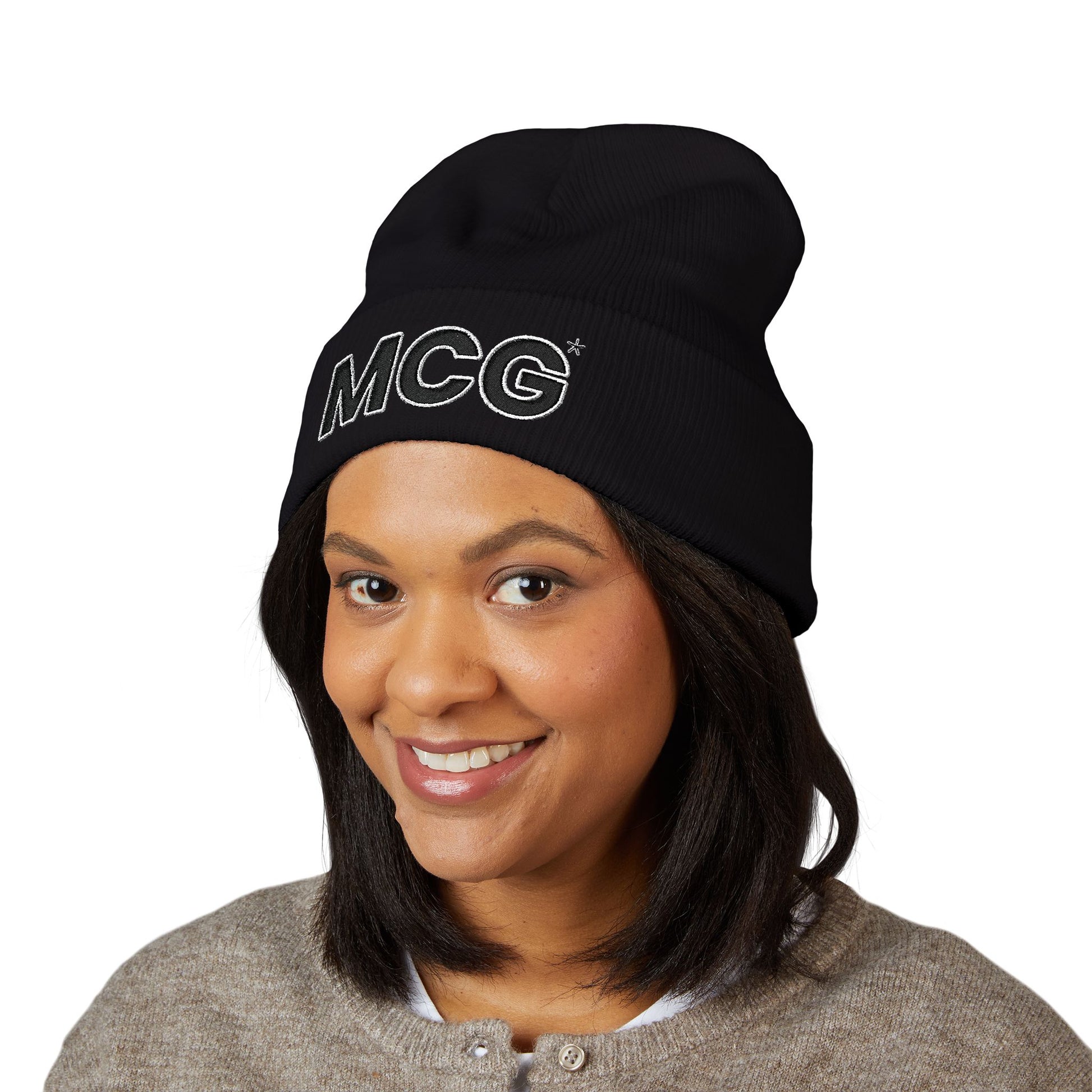 MCG* WHT/lined Classic Cuffed Beanie (Embroidery)
