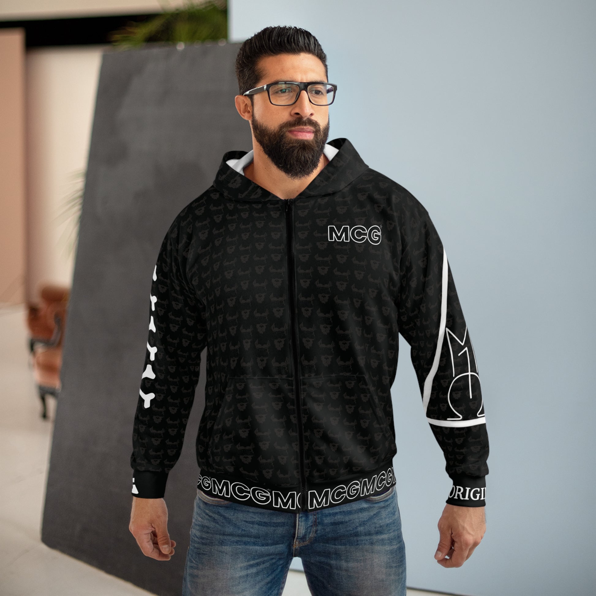 MCG* blk Print Unisex Zip Hoodie