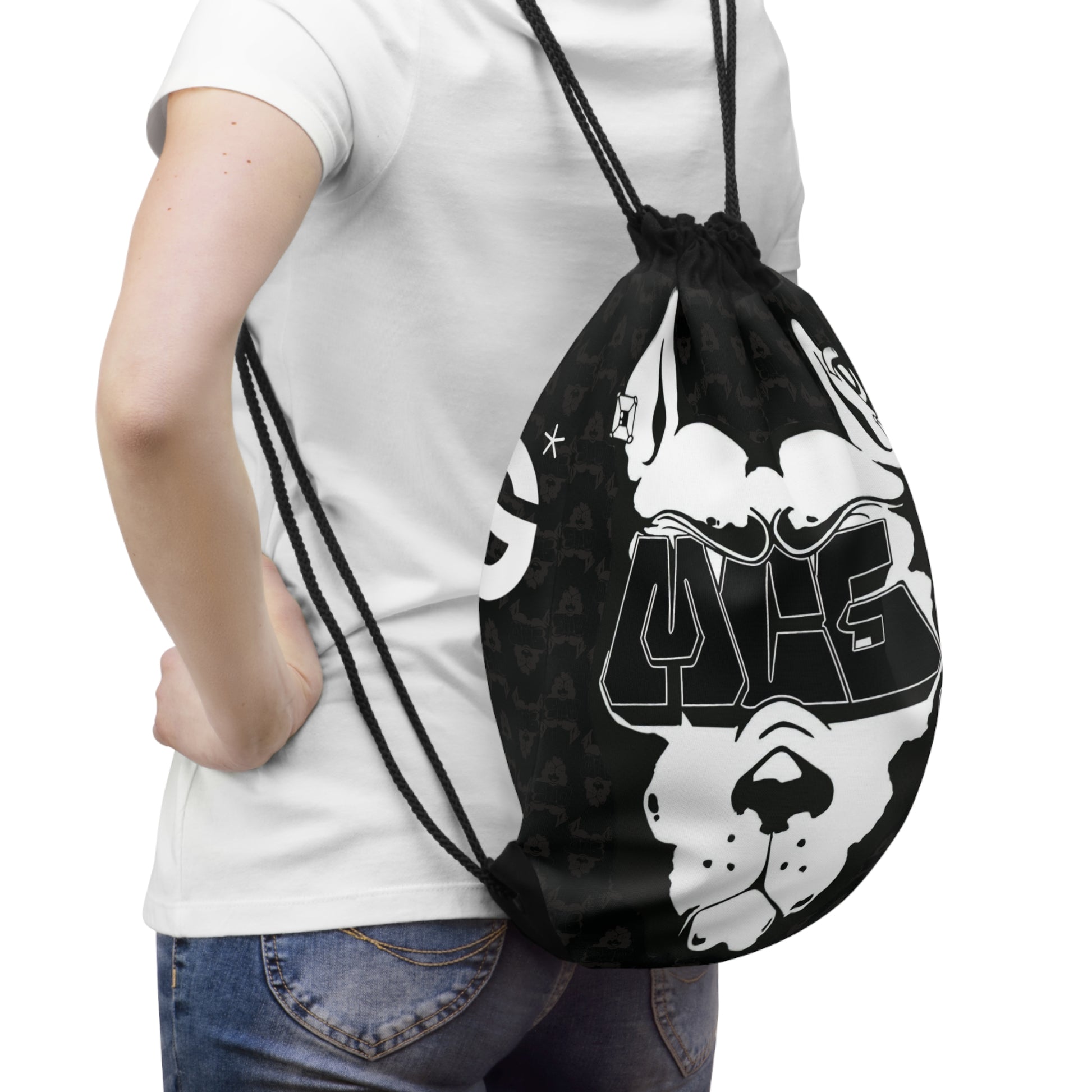 MCG*&Face Blk Print Drawstring Back Pack